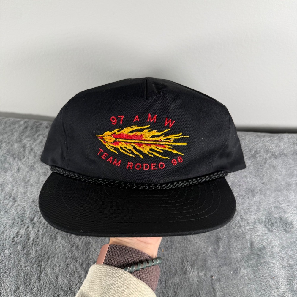 Nissun Team Rodeo 98 Hat Unisex OSFA Black Vintage 97 AMW Rope Brim Strapback